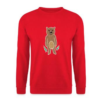 Funny & Cute Bear in the Forest (White Border) - Unisex Sweatshirt - red - Front - Alina (178cm) & Michal (187cm)