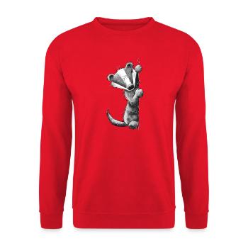 Droll Badger Cartoon Animal Motif Woodland Animal - Unisex Sweatshirt - red - Front - Alina (178cm) & Michal (187cm)