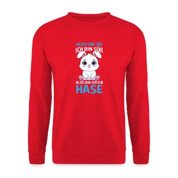 Hasen Sind Süß Ich Bin Süß Also Bin Ich Ein Hase - Unisex Pullover - Rot - Vorne - Alina (178cm) & Michal (187cm)