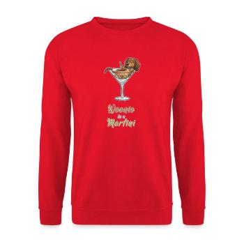 Dackel im Martini-Glas - Unisex Pullover - Rot - Vorne - Alina (178cm) & Michal (187cm)