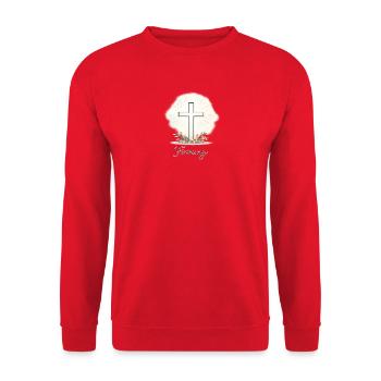 Pastellkreuz zur Firmung - Unisex Pullover - Rot - Vorne - Alina (178cm) & Michal (187cm)