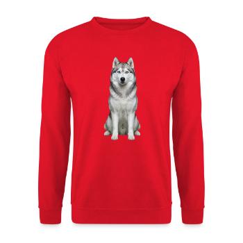 Eises, husky-blauäugiges Porträt - Unisex Pullover - Rot - Vorne - Alina (178cm) & Michal (187cm)