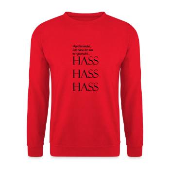 Hey Koriander, verzieh dich! - Unisex Pullover - Rot - Vorne - Alina (178cm) & Michal (187cm)