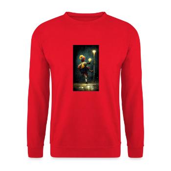 Tanzender Clown unter einer Laterne - Unisex Pullover - Rot - Vorne - Alina (178cm) & Michal (187cm)