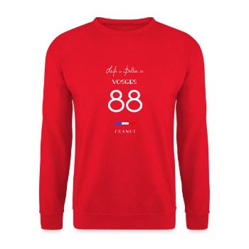 La vie est meilleure VOSGES Numéro 88 Lorraine - Sweat-shirt Unisexe - rouge - Devant - Alina (178cm) & Michal (187cm)