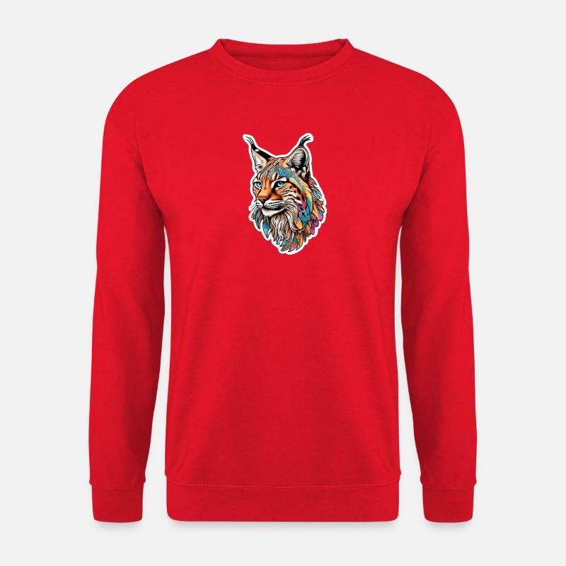 Luchs-Kopf mit buntem Tribal-Muster - Unisex Pullover - Rot
