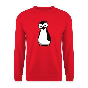 Pinguin mit Kulleraugen Cartoon - Unisex Pullover - Rot - Vorne - Alina (178cm) & Michal (187cm)