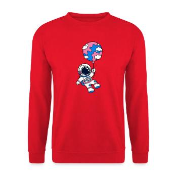 Astronaut Planet Luftballon Weltraum Vektor Shirt - Unisex Pullover - Rot - Vorne - Alina (178cm) & Michal (187cm)