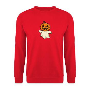 Lustiger Kürbisgeist – Halloween Design migno - Unisex Pullover - Rot - Vorne - Alina (178cm) & Michal (187cm)