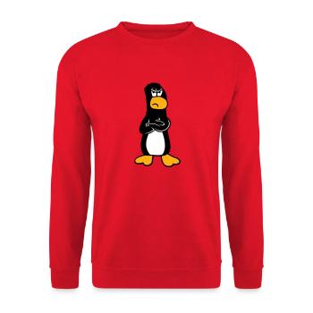 Pinguin Wütend beleidigt verschränkte Arme sauer - Unisex Pullover - Rot - Vorne - Alina (178cm) & Michal (187cm)