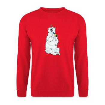 Eisbär Geburtstag Tröte - Unisex Pullover - Rot - Vorne - Alina (178cm) & Michal (187cm)