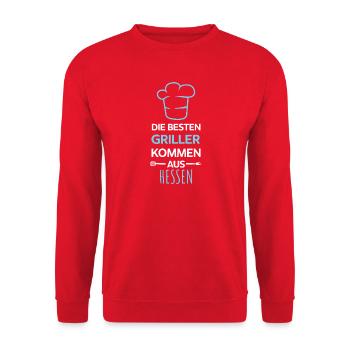 Les meilleurs barbecues viennent de Hessen Design - Sweat-shirt Unisexe - rouge - Devant - Alina (178cm) & Michal (187cm)
