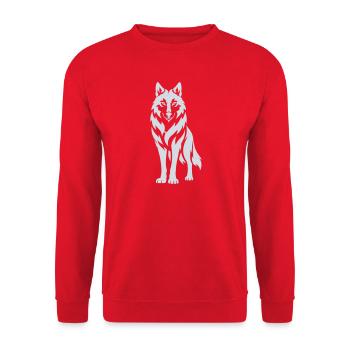 Wolfs Silhouette Kontrastdesign - Unisex Pullover - Rot - Vorne - Alina (178cm) & Michal (187cm)