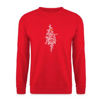 Der Kriegselefant im Flechtwerk - Unisex Pullover - Rot - Vorne - Alina (178cm) & Michal (187cm)