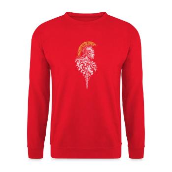 Retiarius – Gladiator mit Netz und Dreizack - Unisex Pullover - Rot - Vorne - Alina (178cm) & Michal (187cm)