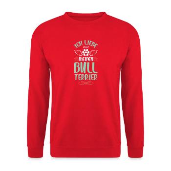 Ich liebe meinen Bull Terrier - Unisex Pullover - Rot - Vorne - Alina (178cm) & Michal (187cm)