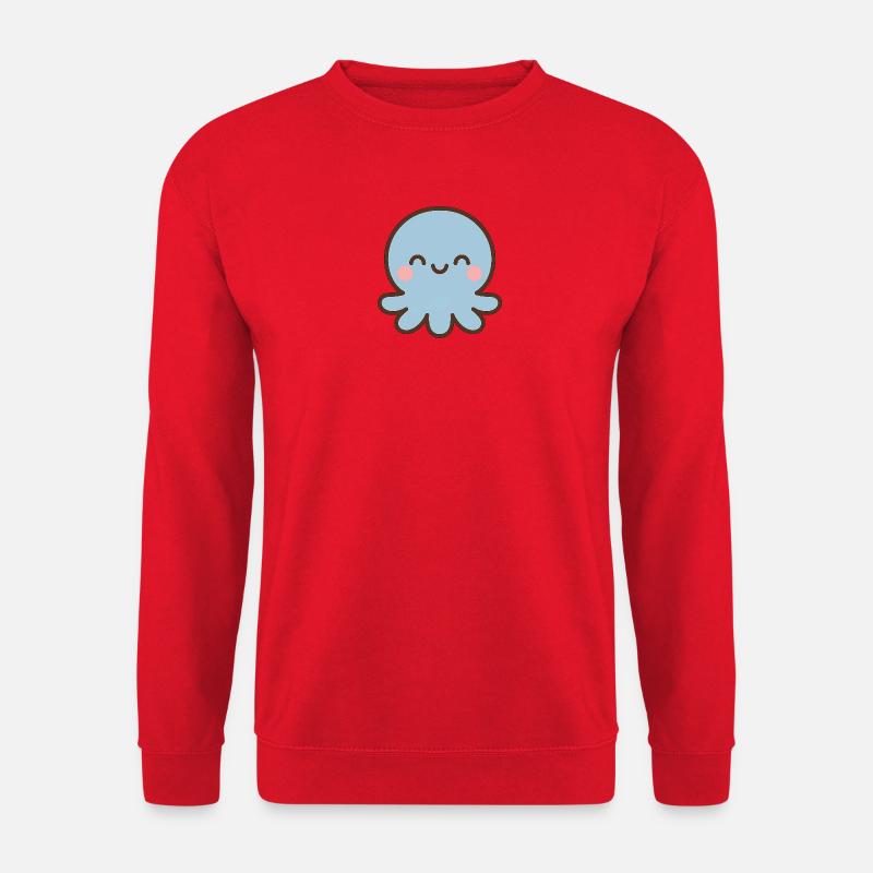 Blauer Oktopus Kawaii Lächeln - Unisex Pullover - Rot