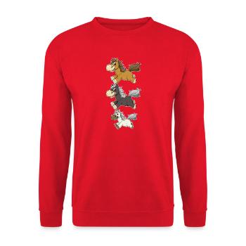 Drei Galoppierende Pferde Comic Design - Unisex Pullover - Rot - Vorne - Alina (178cm) & Michal (187cm)