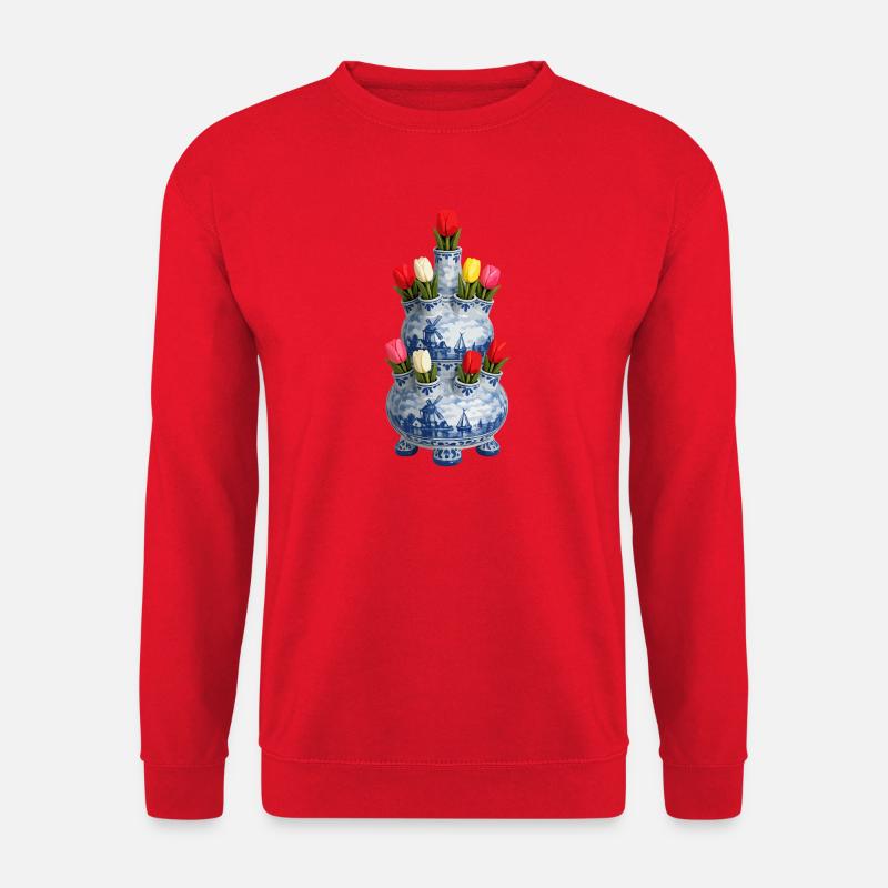 Delfter Tulpenvasen-Motiv - Unisex Pullover - Rot