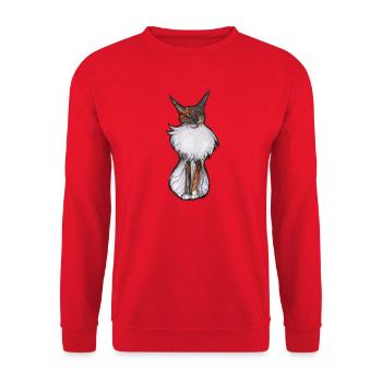 Verspieltes Calico-Katzenporträt - Unisex Pullover - Rot - Vorne - Alina (178cm) & Michal (187cm)