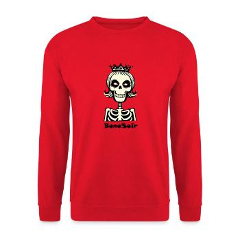 BoneSoir Halloween Skeleton Pun Joke - Unisex Sweatshirt - red - Front - Alina (178cm) & Michal (187cm)