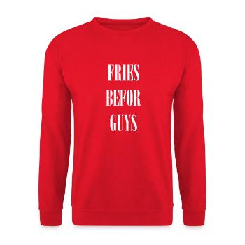 Fries befor Guys - Unisex Pullover - Rot - Vorne - Alina (178cm) & Michal (187cm)