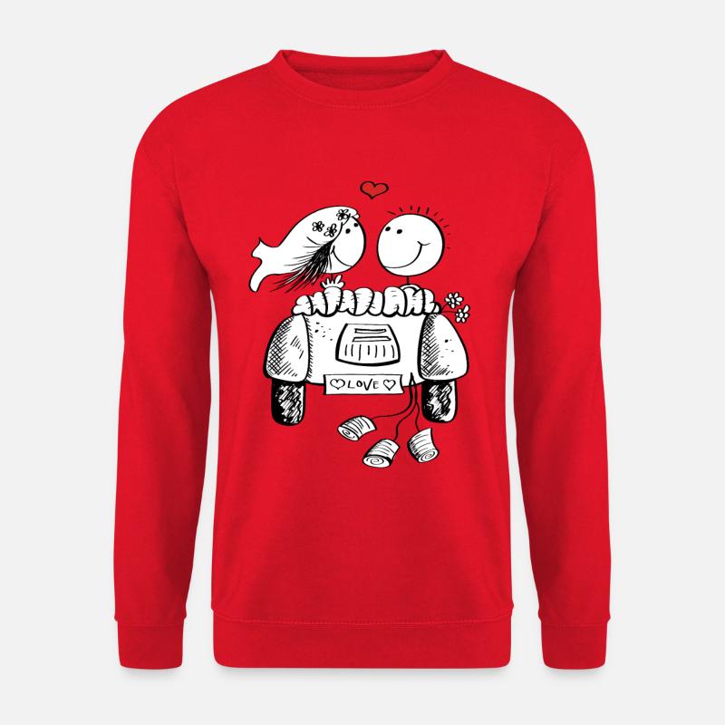 Hochzeit Auto mit Verliebtem Hochzeitspaar - Unisex Pullover - Rot
