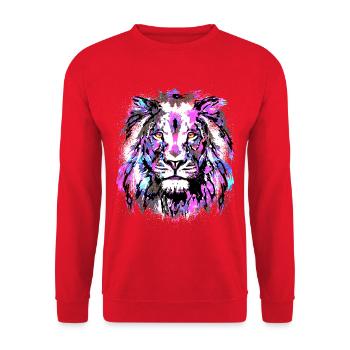 Sternzeichen Löwe Bunt - Grosskatze - Wildlife - Unisex Pullover - Rot - Vorne - Alina (178cm) & Michal (187cm)