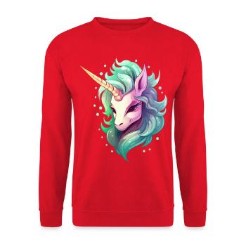 Unicorn head in rainbow hair - Unisex Sweatshirt - red - Front - Alina (178cm) & Michal (187cm)