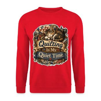 Quilting Is My Quiet Time Katze - Unisex Pullover - Rot - Vorne - Alina (178cm) & Michal (187cm)