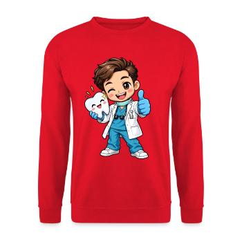 Zahnarzt Kawaii Style – Süßes Dentalmotiv - Unisex Pullover - Rot - Vorne - Alina (178cm) & Michal (187cm)
