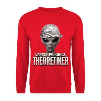 Verschwörungstheoretiker Alien - Unisex Pullover - Rot - Vorne - Alina (178cm) & Michal (187cm)