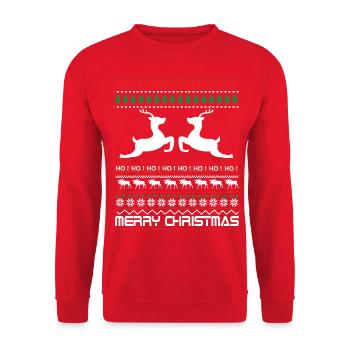 Kerst Outfit Ugly Merry Chrsimas Trui - Uniseks sweater - rood - Voor - Alina (178cm) & Michal (187cm)