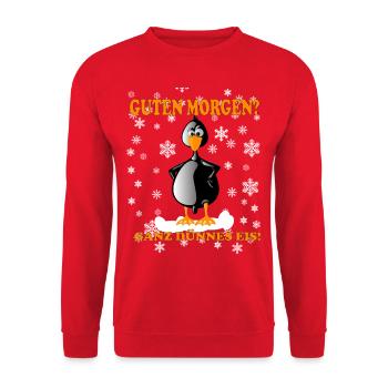 lustiges Pinguin Design für Morgenmuffel - Unisex Pullover - Rot - Vorne - Alina (178cm) & Michal (187cm)
