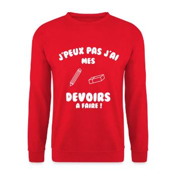 J’peux pas j’ai mes devoirs à faire - Sweat-shirt Unisexe - rouge - Devant - Alina (178cm) & Michal (187cm)