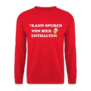 Bier Alkohol Spruch Kann Spuren von Bier enthalten - Unisex Pullover - Rot - Vorne - Alina (178cm) & Michal (187cm)
