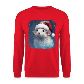 Coole Weihnachtsratte - Unisex Pullover - Rot - Vorne - Alina (178cm) & Michal (187cm)