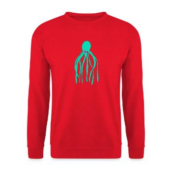 Türkiser Oktopus PopArt Druck - Unisex Pullover - Rot - Vorne - Alina (178cm) & Michal (187cm)