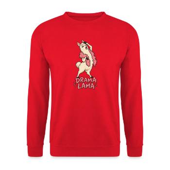 Drama Lama – Lustiges Lama mit pinker Federboa - Unisex Pullover - Rot - Vorne - Alina (178cm) & Michal (187cm)