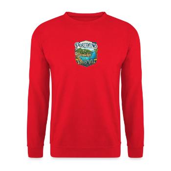 Portofino Dolce Vita Schilddesign - Unisex Pullover - Rot - Vorne - Alina (178cm) & Michal (187cm)