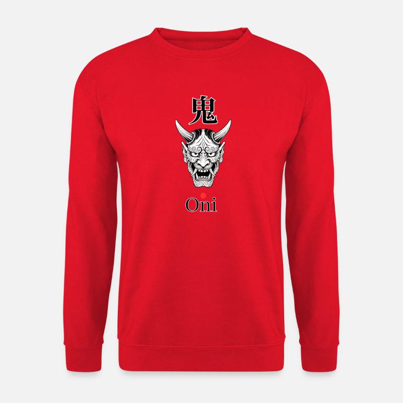Oni Dämonenmaske Linienkunst Schwarzweiß - Unisex Pullover - Rot