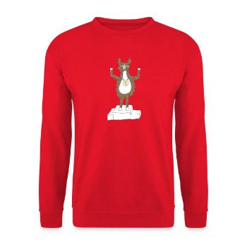 Lama mit Medaille auf Siegerpodest - Unisex Pullover - Rot - Vorne - Alina (178cm) & Michal (187cm)