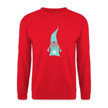 Wichtel Strickmuster Schneeflocke Weihnachten Wald - Unisex Pullover - Rot - Vorne - Alina (178cm) & Michal (187cm)