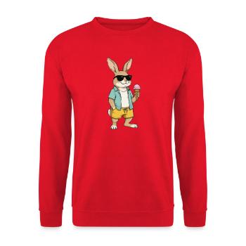 Sonnen Hase mit Eis am Strand - Unisex Sweatshirt - red - Front - Alina (178cm) & Michal (187cm)