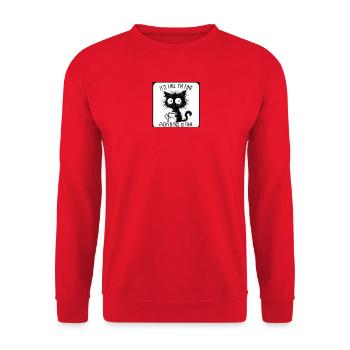Katze mit Kaffee: Alles ist gut - Unisex Pullover - Rot - Vorne - Alina (178cm) & Michal (187cm)