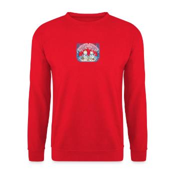 Echte Katzen auf Picknick zwischen Sakura - Unisex Pullover - Rot - Vorne - Alina (178cm) & Michal (187cm)