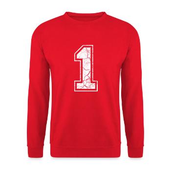 1 one eins white weiss (fr) - Sweat-shirt Unisexe - rouge - Devant - Alina (178cm) & Michal (187cm)