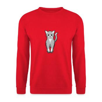 Katze grau vorn - Unisex Pullover - Rot - Vorne - Alina (178cm) & Michal (187cm)