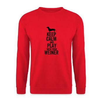 Keep Calm and Play With Your Weiner - Unisex Sweatshirt - red - Front - Alina (178cm) & Michal (187cm)