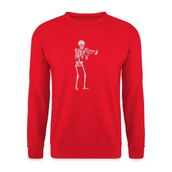 Skeleton spielt Trompete - Unisex Pullover - Rot - Vorne - Alina (178cm) & Michal (187cm)